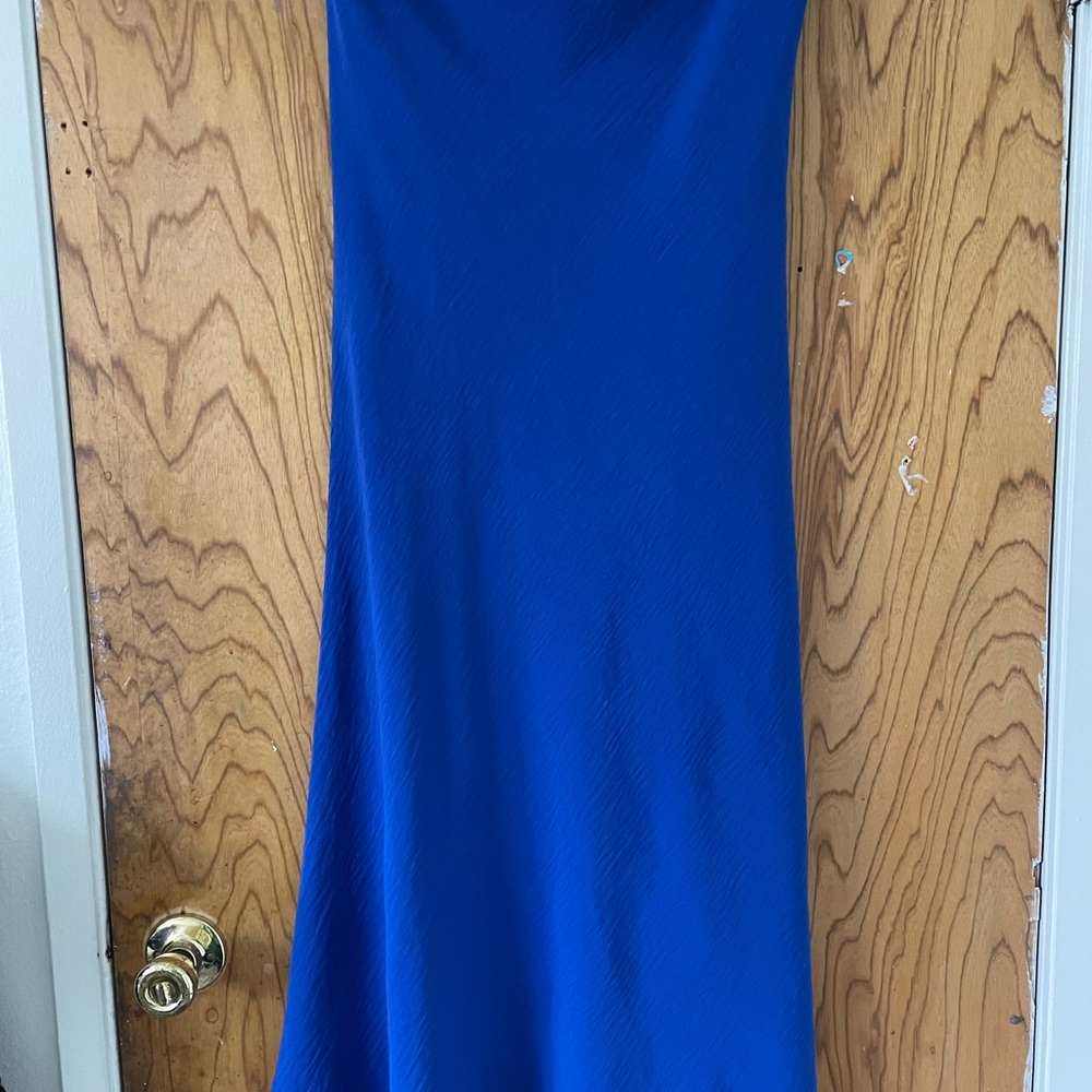 see you monday strapless body con midi blue dress! worn once, good condition!